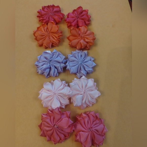 New 10pc Satin Ribbon Flower Bows Rhinestone Center Craft DIY Hair Accessories - Picture 2 of 3